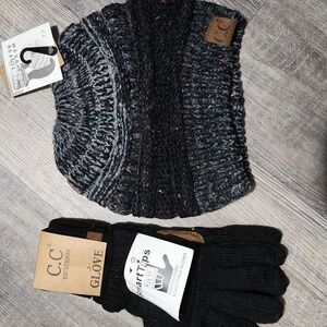 C.C Black Smart Tips Gloves and Beanie Set